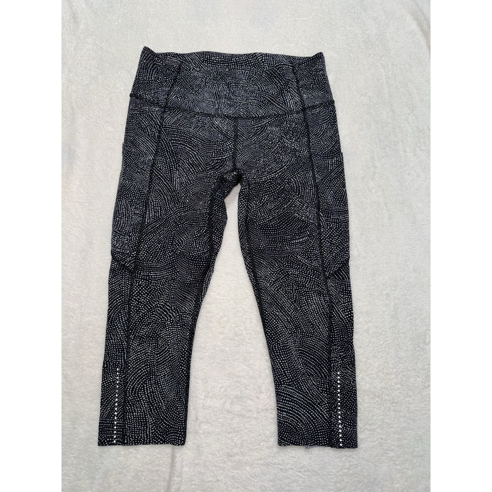 Lululemon Fast/Free Crop II Nulux Free Spirit Ice Grey Black Sz 8